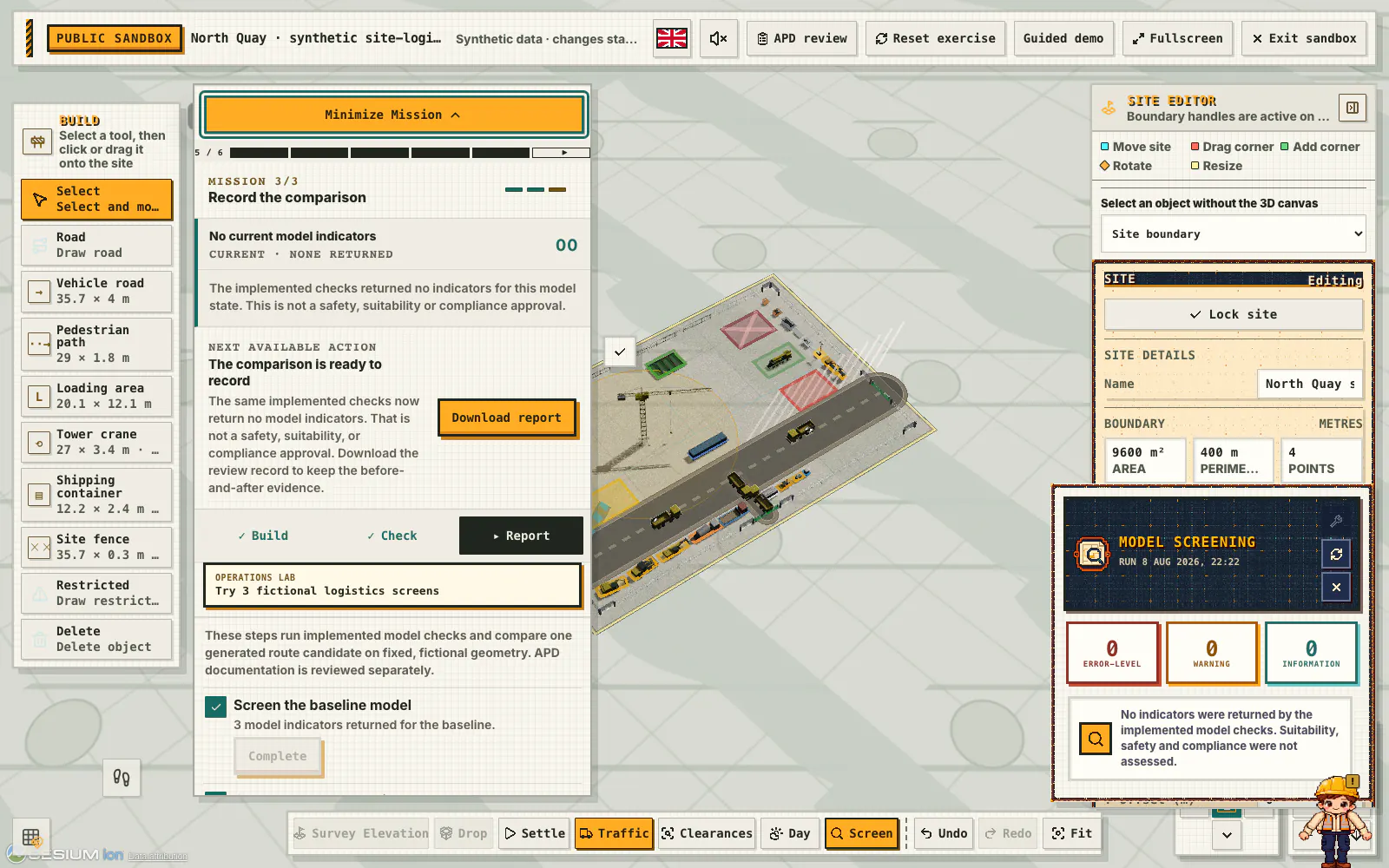 Current Sandbox view after the fictional route option is re-screened for review